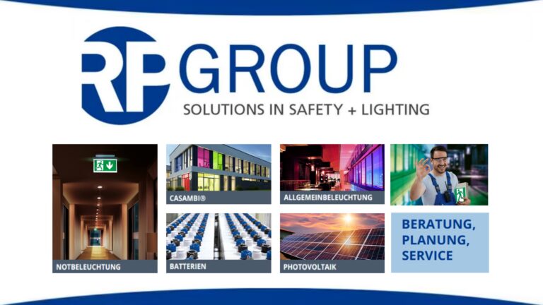 Firmenlogo der RP-Technik GmbH – Spezialist für Notlicht, Stromversorgung und Energiespeicherlösungen.