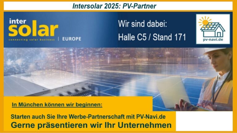 Werbeplakat der intersolar mit PV-Navi.de und dem Aufruf zu neuen Werbe-Partnerschaften