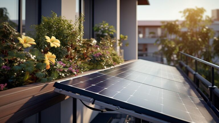 Ein Balkonkraftwerk in einem Kleingarten versorgt Geräte mit Solarstrom zur Unterstützung der Energiewende.