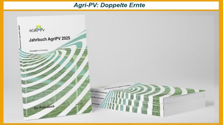 Buchcover „Jahrbuch AgriPV 2025“ über Agri-Photovoltaik – Solarstrom und Landwirtschaft kombiniert
