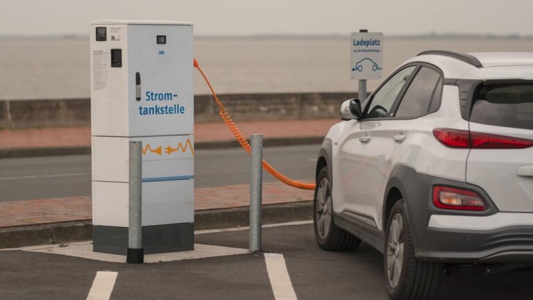Ein Elektroauto lädt an einer öffentlichen Ladestation – Symbolbild für die Energiewende im Verkehr.