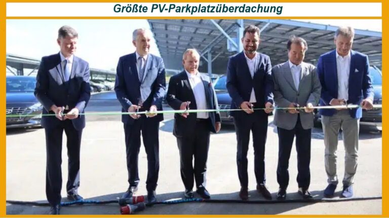 Feierliche Eröffnung: Verantwortliche Akteure schneiden symbolisch das Band zur Inbetriebnahme der Photovoltaik-Anlage.