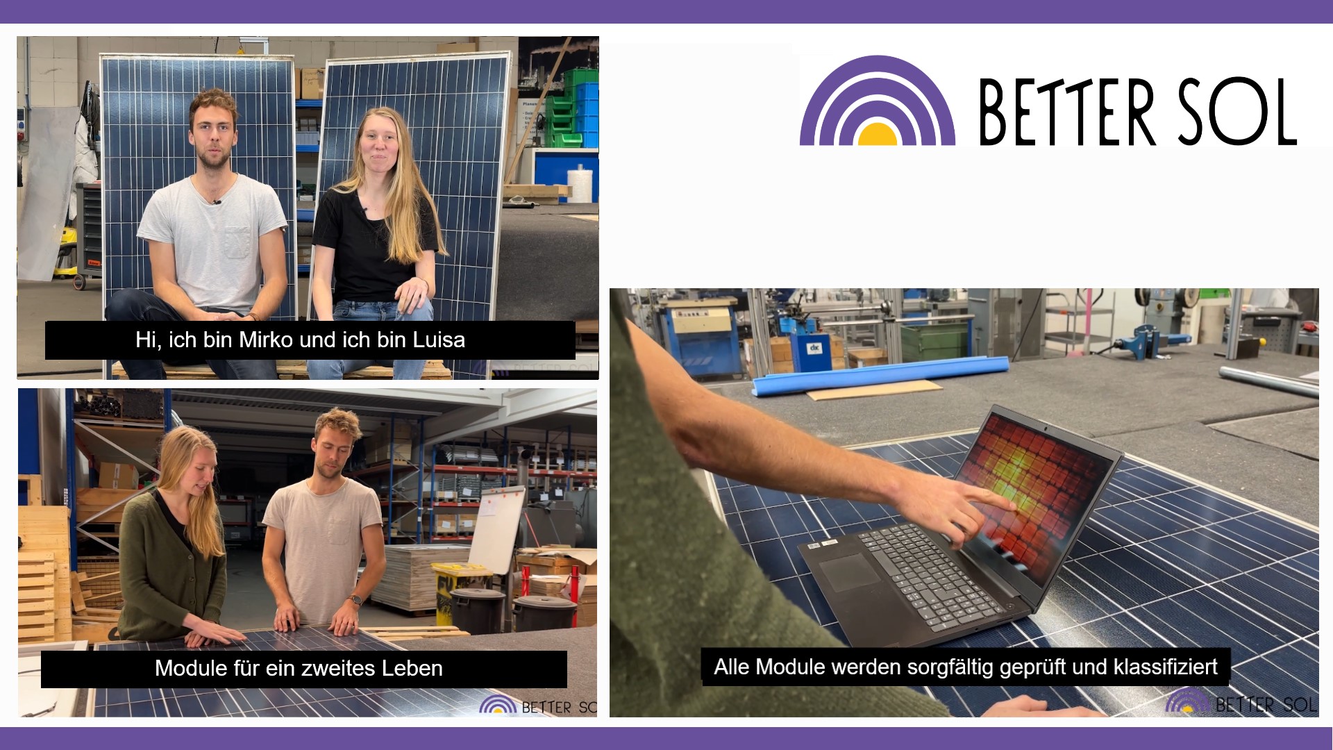 Die Inhaber präsentieren geprüfte Solarmodule und den Prüfprozess bei Better Sol in Cottbus