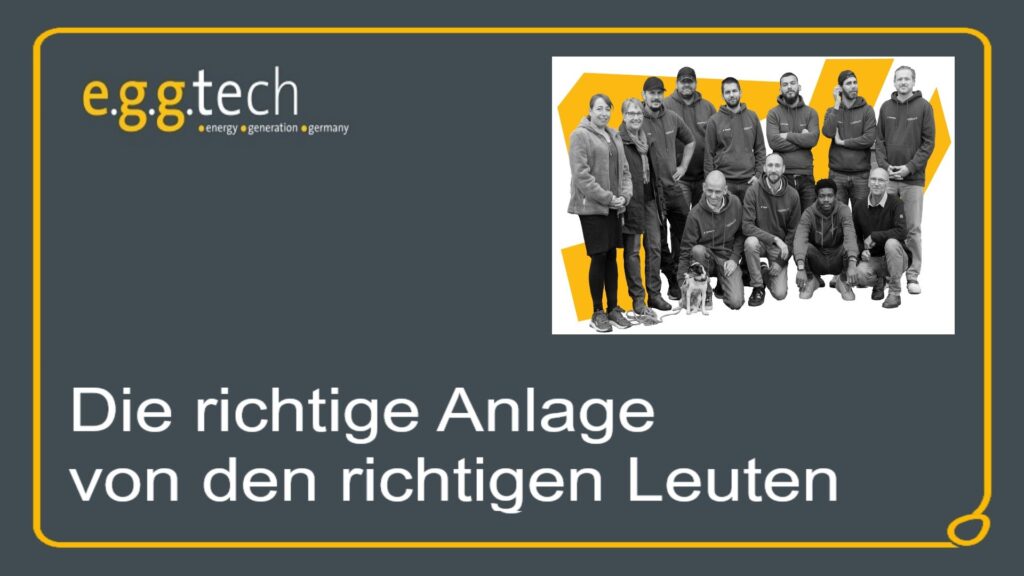 Logo der egg-tech GmbH mit dem Slogan „Die richtige Anlage von den richtigen Leuten“