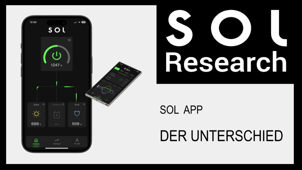 Logo der Sol Research GmbH mit der Sol App und dem Slogan: Entdecke den Unterschied.