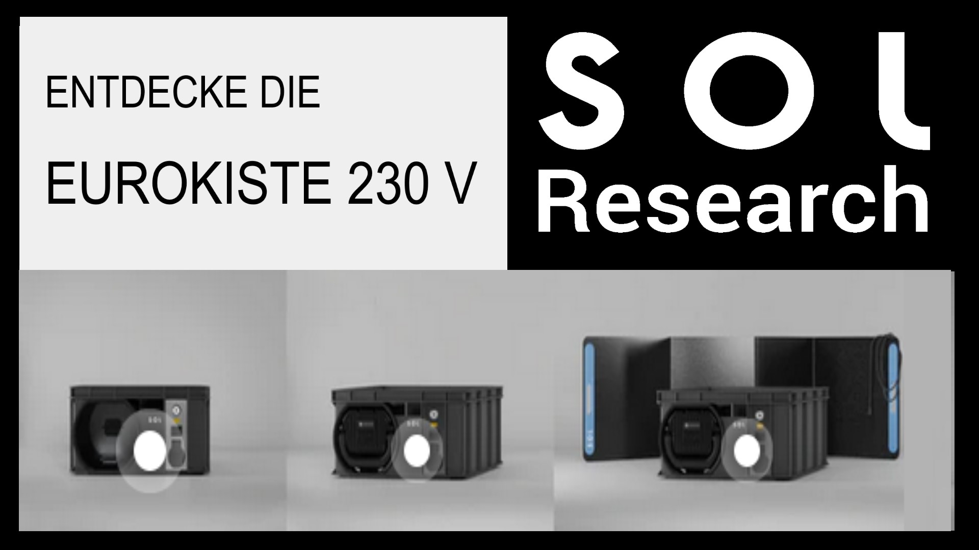 Eurokiste 230 V – robuste Powerstation von Sol Research mit Netzanschluss und Photovoltaik-Kompatibilität.