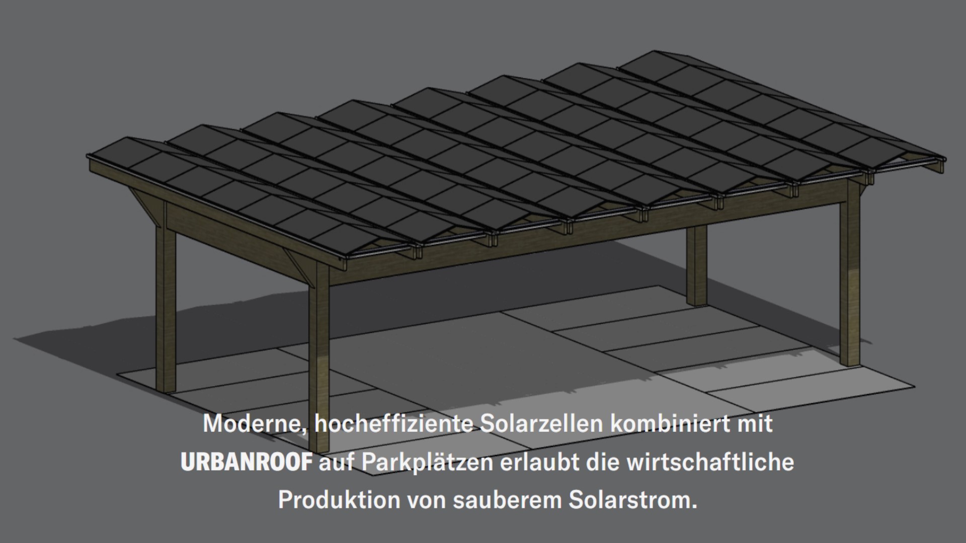 Skizze zeigt modulare Solarüberdachung – Konzeptlösung für urbane Energienutzung und Klimaschutz.