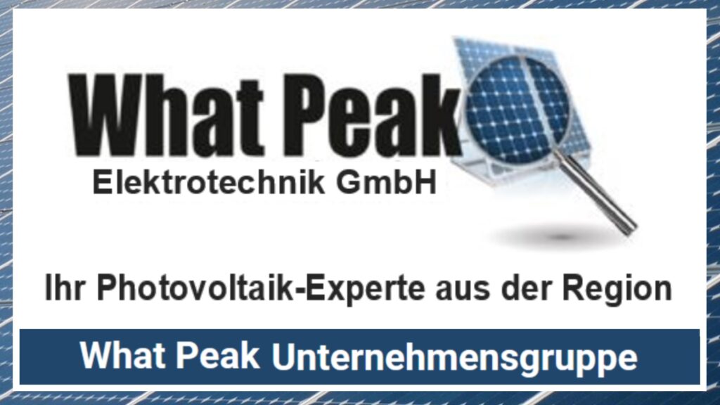Logo von WhatPeak Elektrotechnik – Ihr regionaler Spezialist für Photovoltaik und Energiewendeprojekte.
