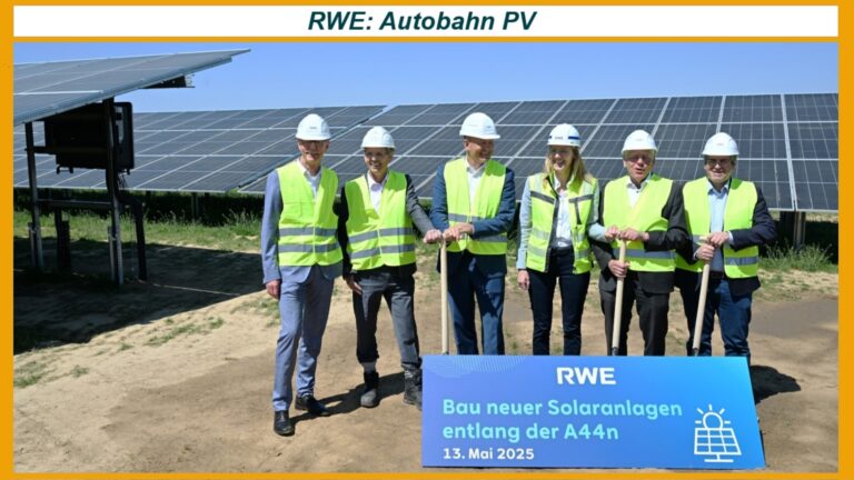Gruppenfoto vor Solarprojekt: Harald Zillikens, Dr. Lars Kulik, Frank Rock, Katja Wünschel, Hans-Jürgen Petrauschke, Sascha Solbach