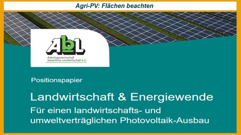 Titelbild des AbL-Positionspapiers zum flächenschonenden Photovoltaik-Ausbau mit Fokus auf Landwirtschaft