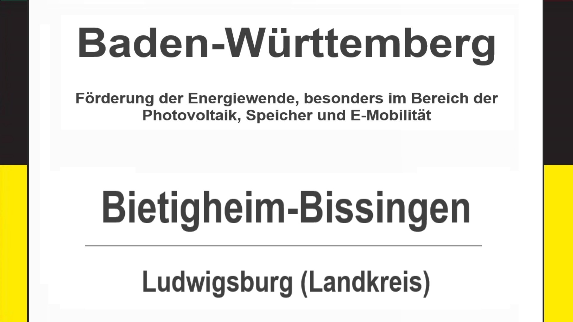 Text auf diesem Bild: Gemeinde im Landkreis Ludwigsburg, Baden-Württemberg, Förderungen zur Energiewende, besonders für Photovoltaikanlagen, Speicher und E-Mobilität