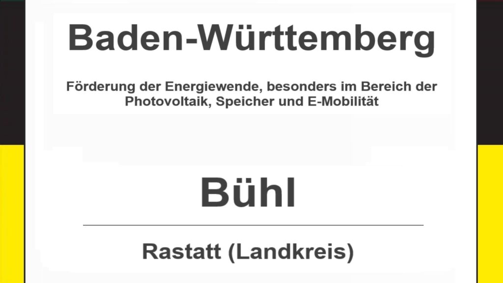 Text auf diesem Bild: Gemeinde im Landkreis Rastatt, Baden-Württemberg, Förderungen zur Energiewende, besonders für Photovoltaikanlagen, Speicher und E-Mobilität