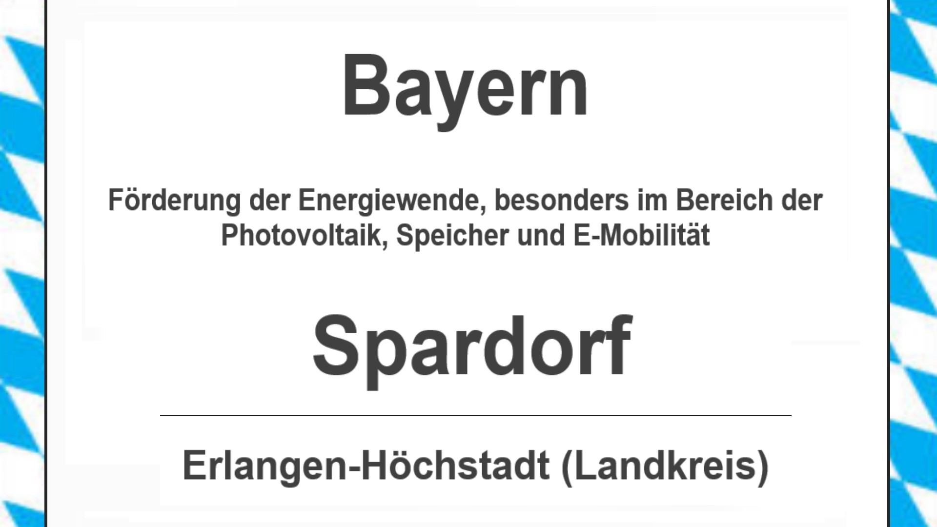 Text auf diesem Bild: Gemeinde im Landkreis Erlangen-Höchstadt, Bayern, Förderungen zur Energiewende, besonders für Photovoltaikanlagen, Speicher und E-Mobilitaet