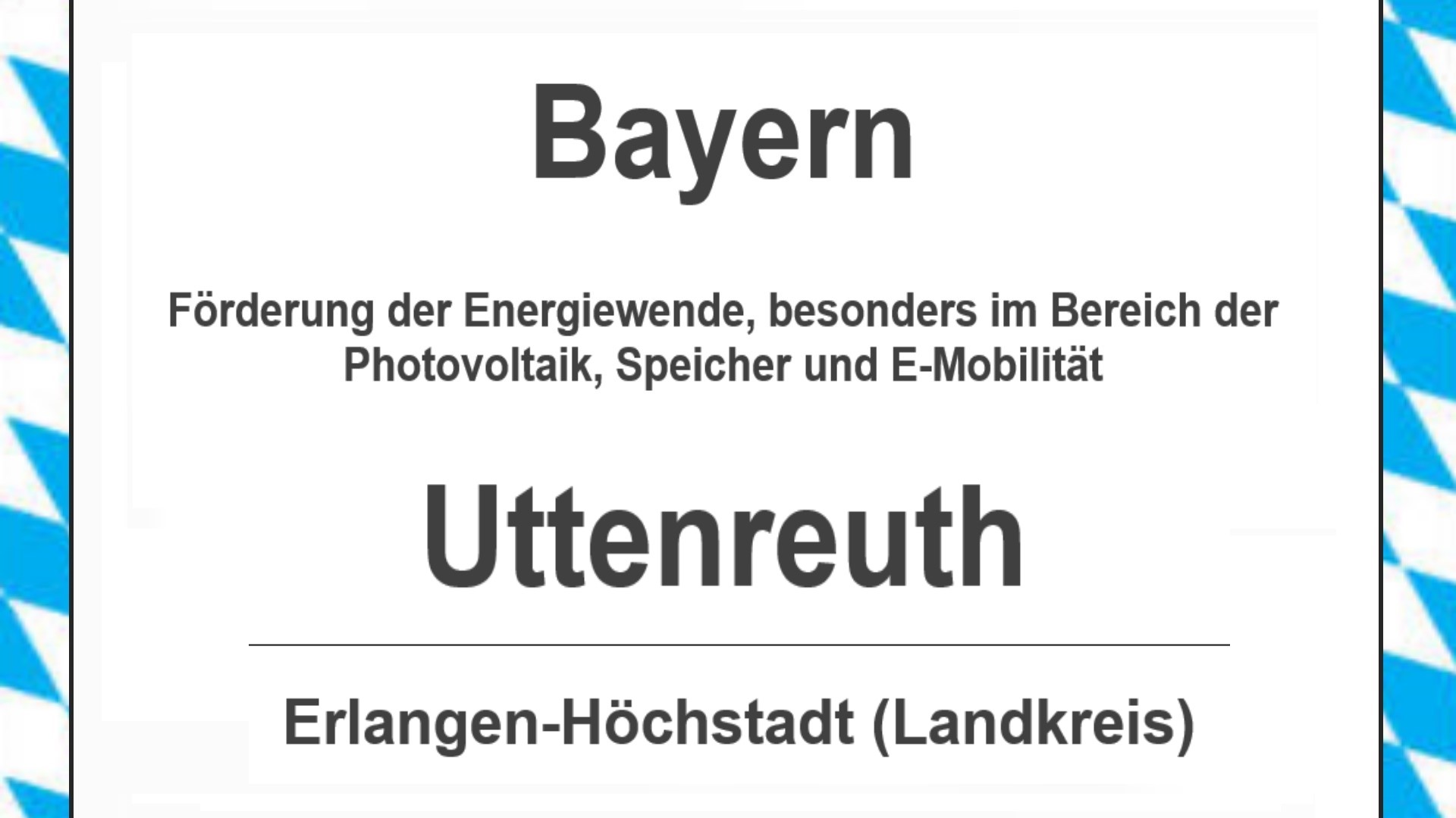 Text auf diesem Bild: Gemeinde im Landkreis Erlangen-Höchstadt, Bayern, Förderungen zur Energiewende, besonders für Photovoltaikanlagen, Speicher und E-Mobilitaet