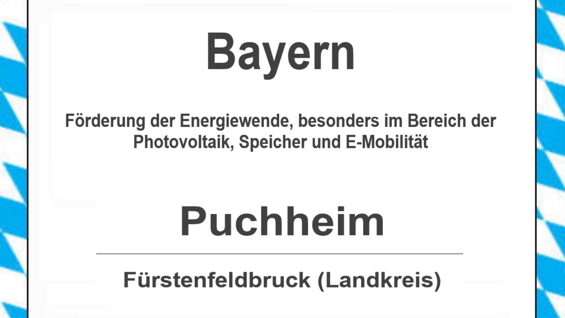 Text auf diesem Bild: Gemeinde im Landkreis Fürstenfeldbruck, Bayern, Förderungen zur Energiewende, besonders für Photovoltaikanlagen, Speicher und E-Mobilitaet