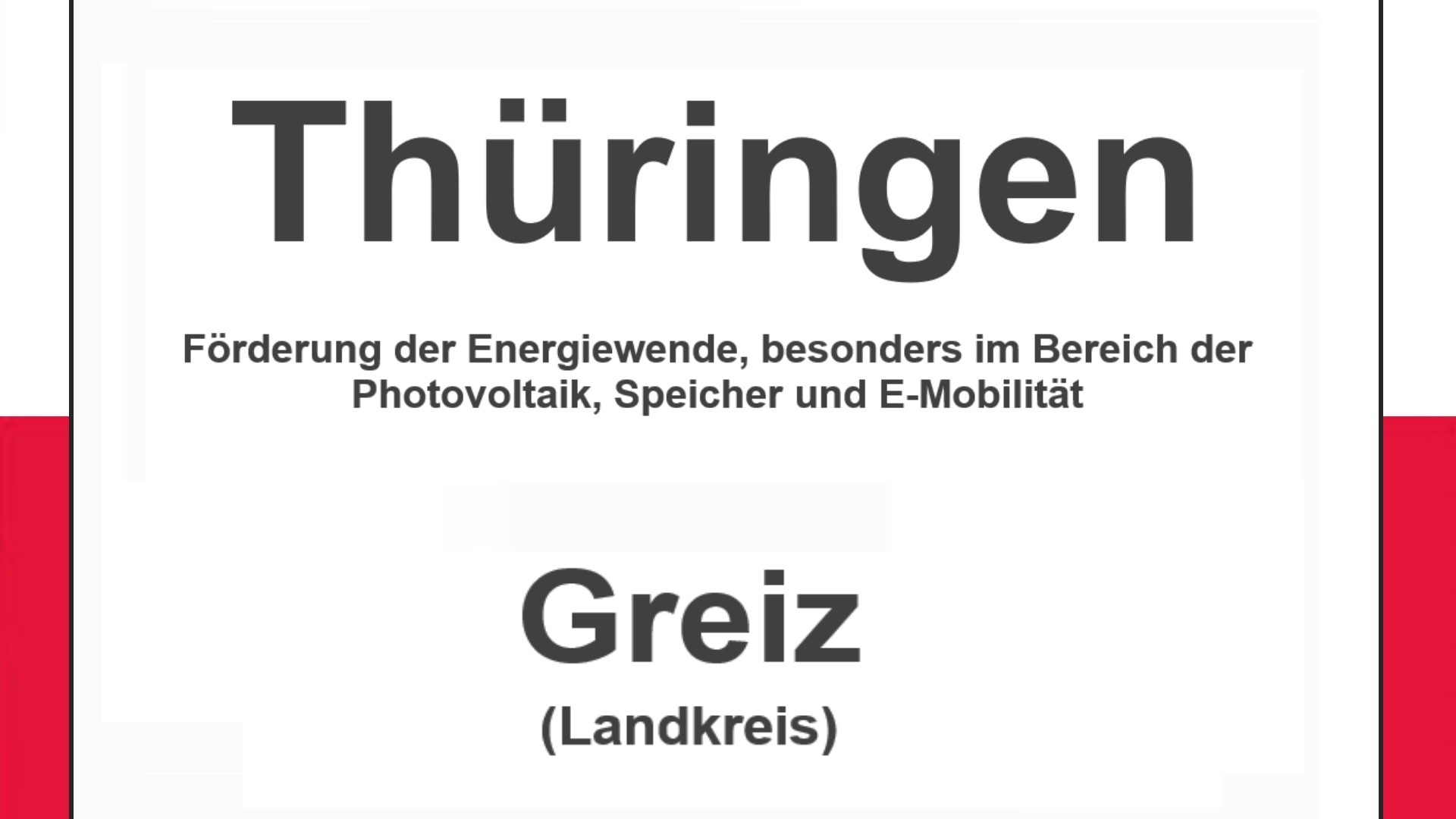Text auf einem Bild: Thüringen, Greiz, Förderprogramme für Energiewende mit PV, Speicher und E-Mobilität