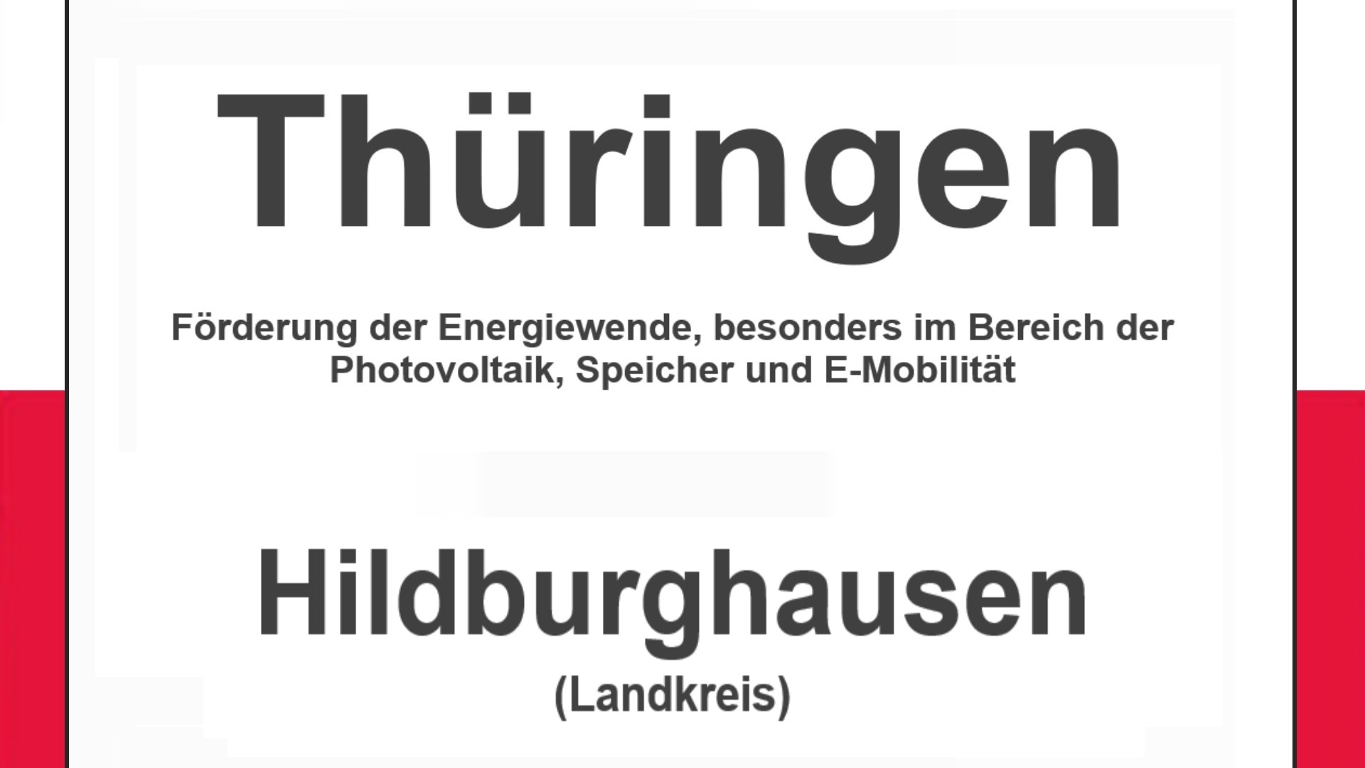 Text auf einem Bild: Thüringen, Hildburghausen, Energiewendeförderung für PV, Speicher und E-Mobilität