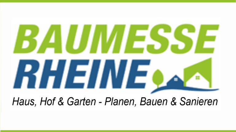 Logo der Baumesse Rheine mit Fokus auf Bauen, Sanieren und nachhaltige Energie wie Photovoltaik.