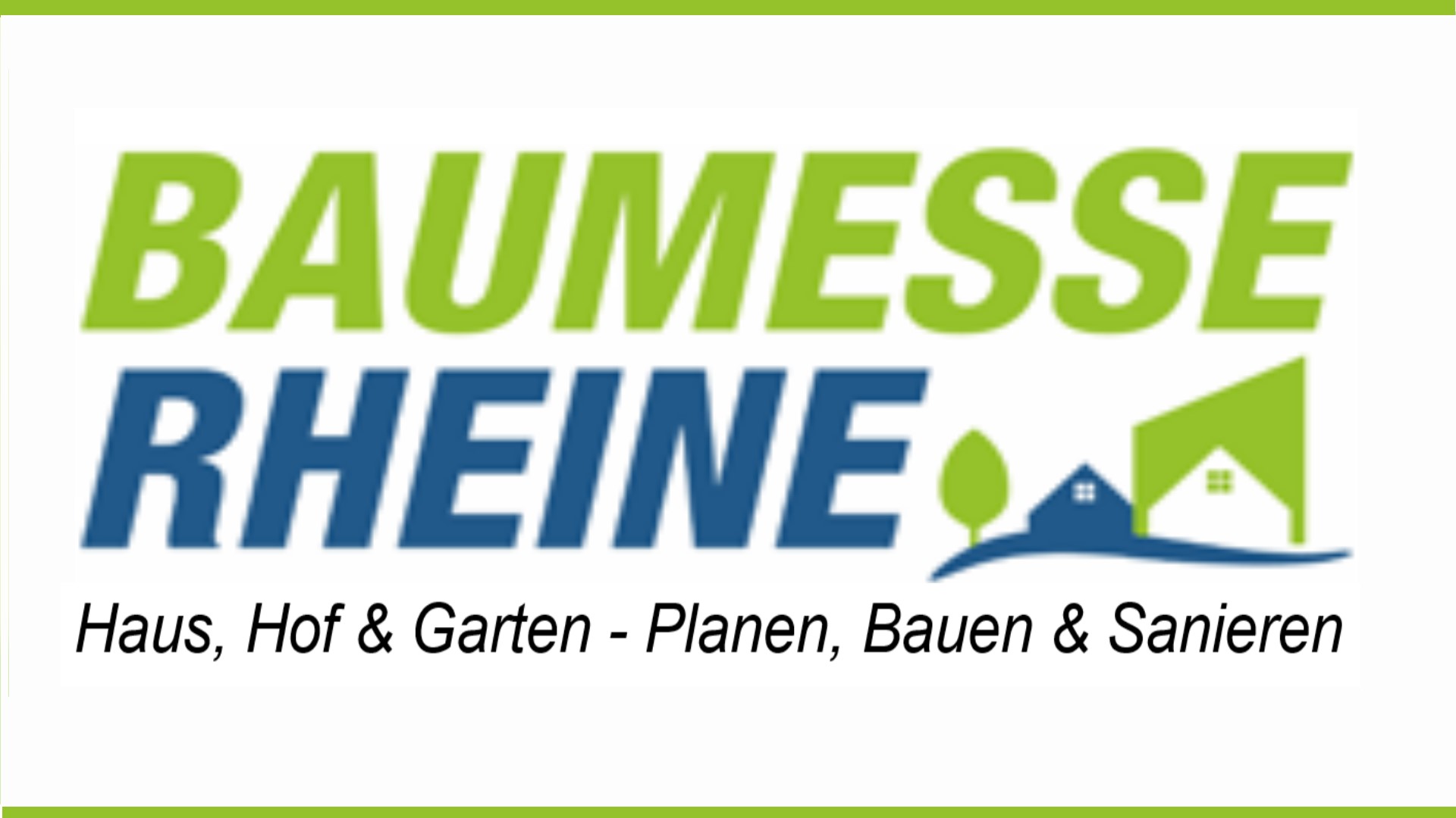 Logo der Baumesse Rheine mit Fokus auf Bauen, Sanieren und nachhaltige Energie wie Photovoltaik.