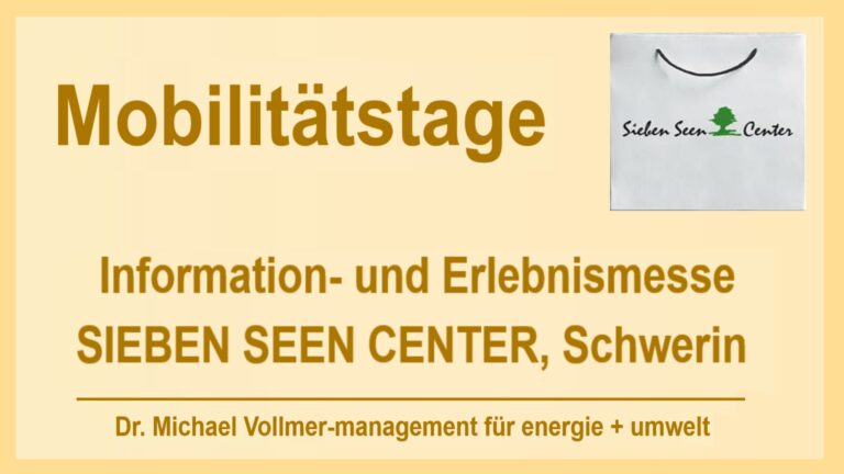 Veranstaltung zu nachhaltiger Mobilität im Sieben Seen Center Schwerin mit E-Autos und Beratung