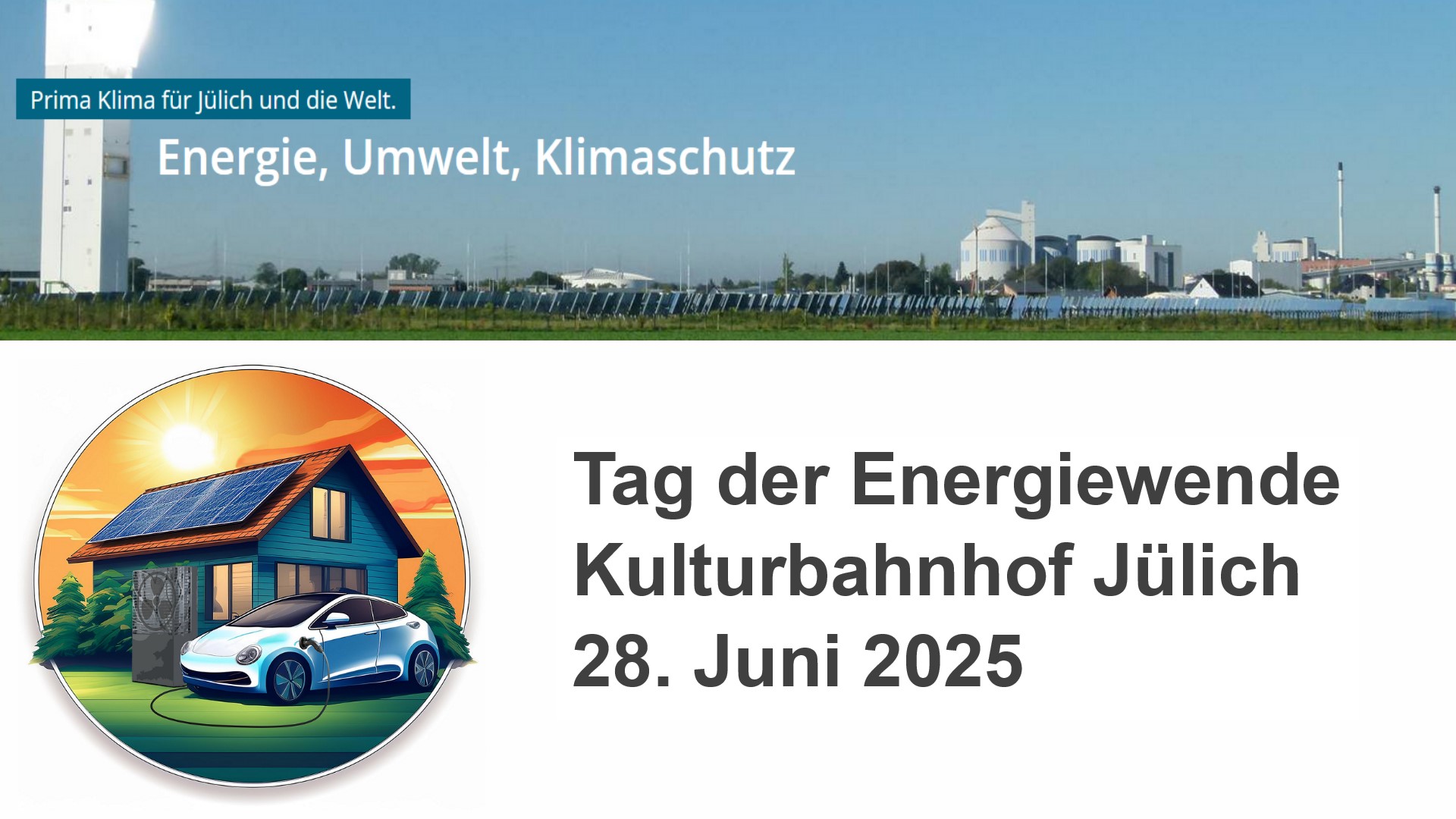 Logo zur Messe „Tag der Energiewende Jülich“ mit Fokus auf Photovoltaik und Energiewende.