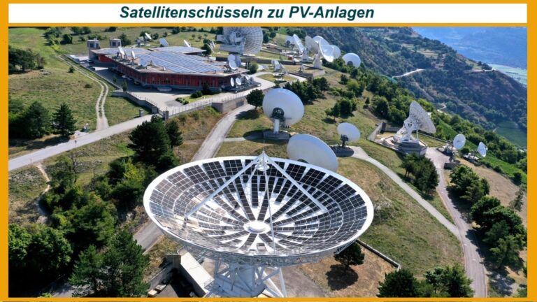 Luftaufnahme einer innovativen Photovoltaikanlage auf umgebauten Satellitenschüsseln.