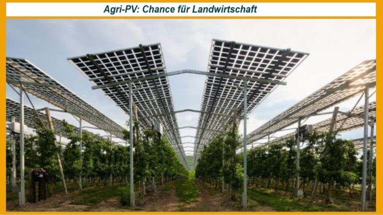 Photovoltaik-Module über Apfelbäumen zeigen das Potenzial von Agri-Photovoltaik für Landwirtschaft und Klimaschutz.