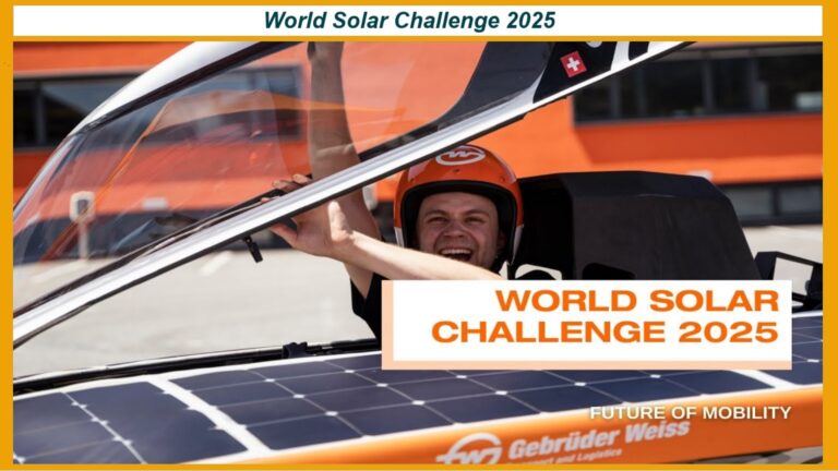 Fahrer im solarbetriebenen Rennfahrzeug vor dem Start zur World Solar Challenge 2025