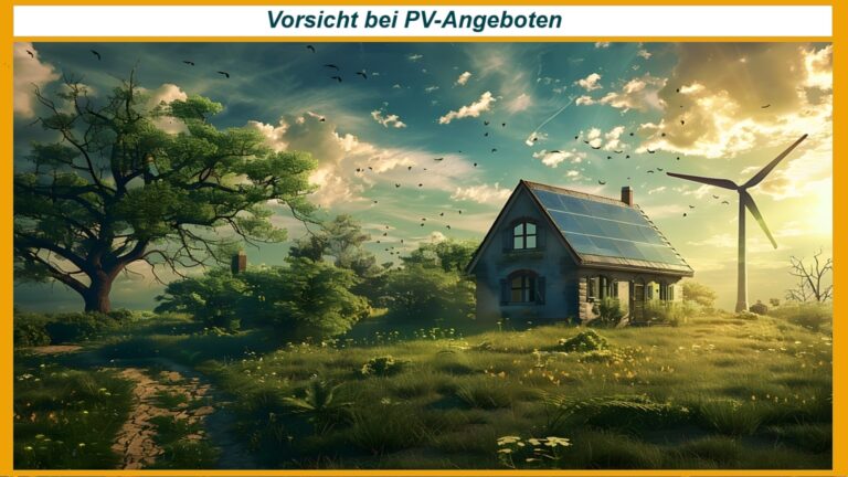 Gemaltes Haus mit Photovoltaikanlage in idyllischer Wald- und Wiesenlandschaft, Symbol für Energiewende.