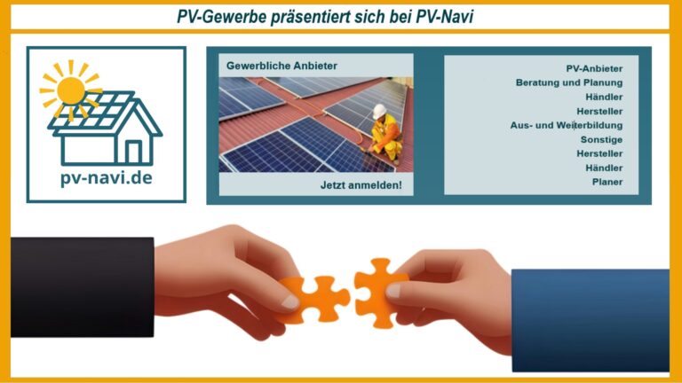 Werbeschild für PV-Navi: Gewerbetreibende können sich nun auf der Plattform präsentieren.