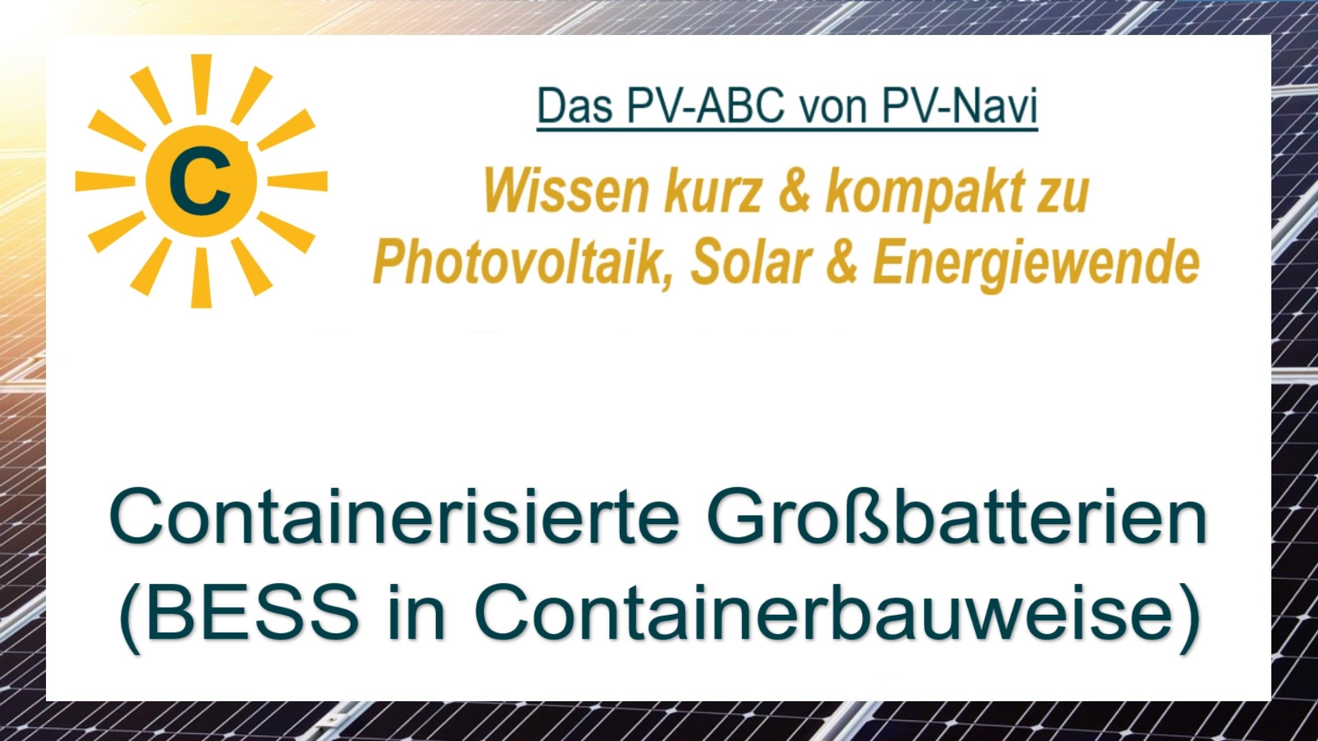 Das Bild zeigt den Begriff „Containerisierte Großbatterien“ als Titelbild im Energiekontext.