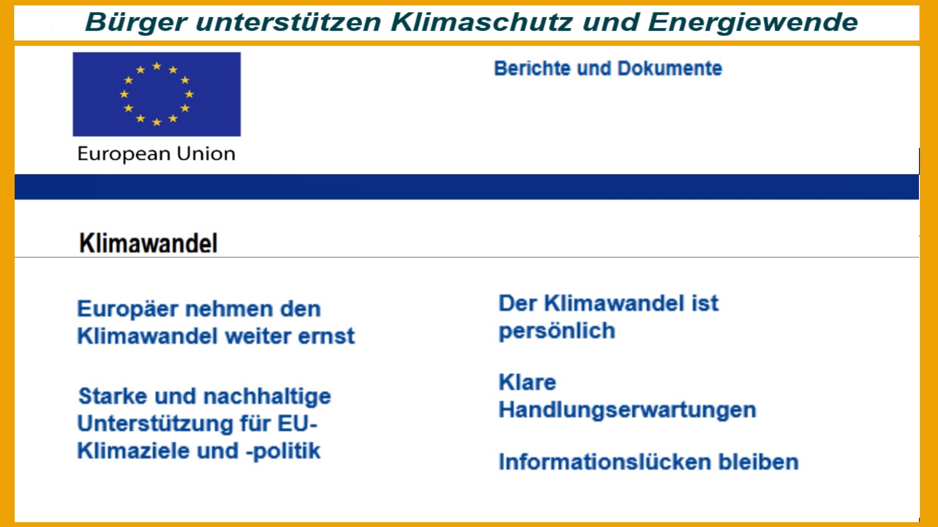 EU-Logo mit Ergebnissen zur Unterstützung von Klimaschutz, Photovoltaik und Energiewende.