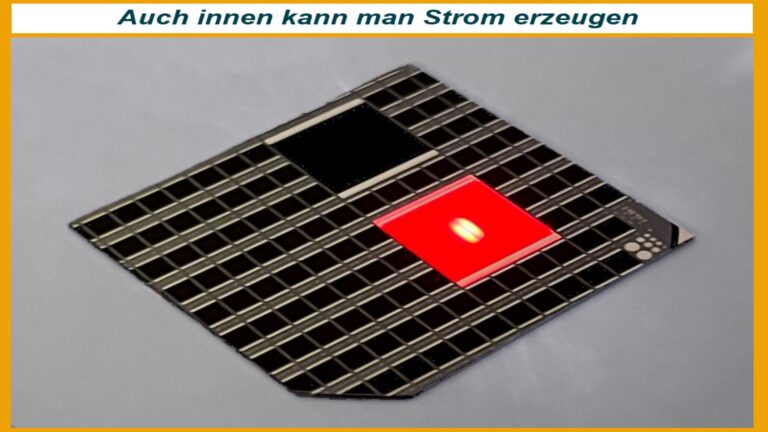Detailaufnahme einer n-dotierten GaInP-Indoor-Photovoltaikzelle, die in Innenräumen Strom erzeugt.