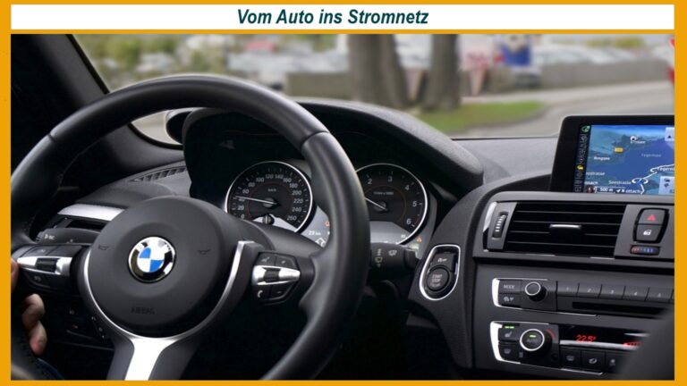 Symbolfoto eines Elektroautos, das bidirektional mit dem Stromnetz verbunden ist – Fahrzeugakku dient als Energiespeicher für die Energiewende.