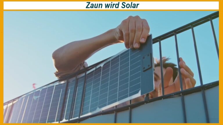 Doppelstabmattenzauns mit eingefädelten flexiblen Sunbooster-Solarmodulen, die Strom erzeugen und die Energiewende unterstützen