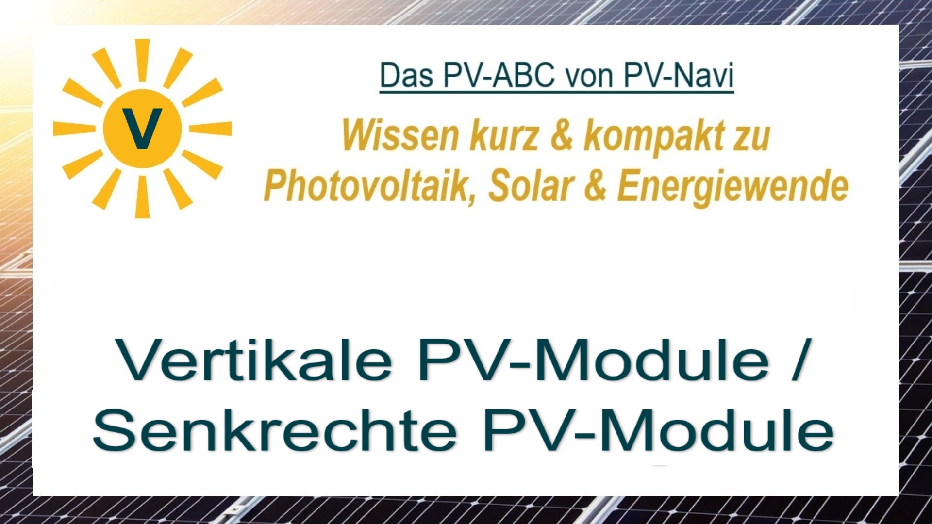 Das Bild zeigt das Wort „Vertikale PV-Module / Senkrechte PV-Module“, Module an Fassaden oder senkrechten Flächen.