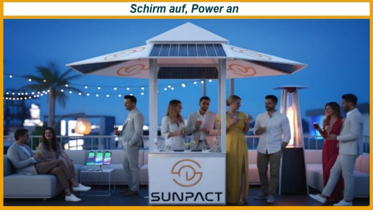 Solarbrella Sonnenschirm mit Solarpaneelen als mobiler Energiespeicher für nachhaltige Stromversorgung im Freien.