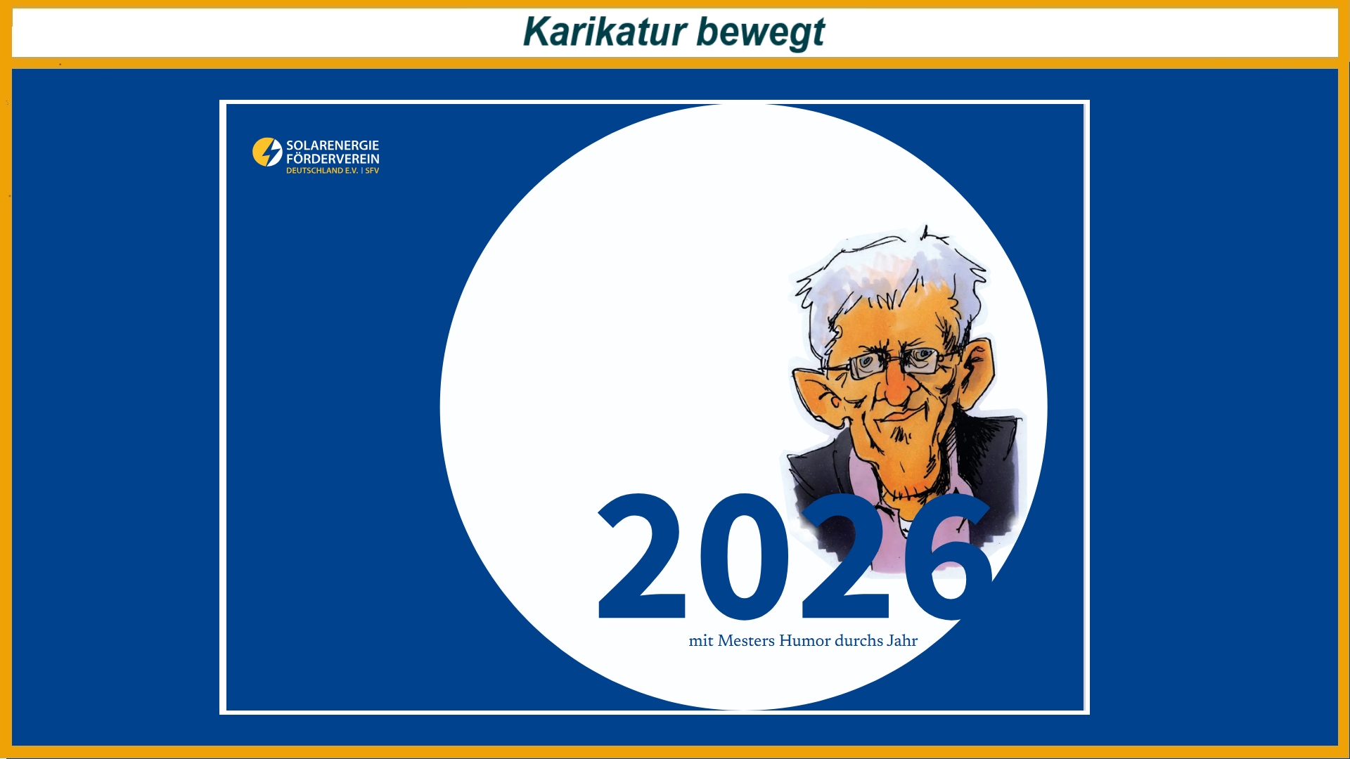 Selbstkarikatur von Gerhard Mester als Titelbild des SFV-Kalenders 2026 mit humorvoller Darstellung.