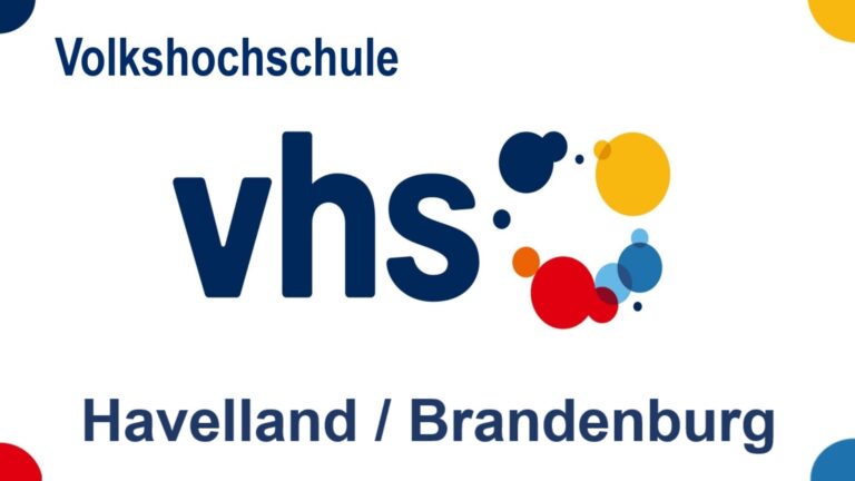 Logo der Volkshochschule vhs mit bunten Kreisen und dem Schriftzug Havelland / Brandenburg