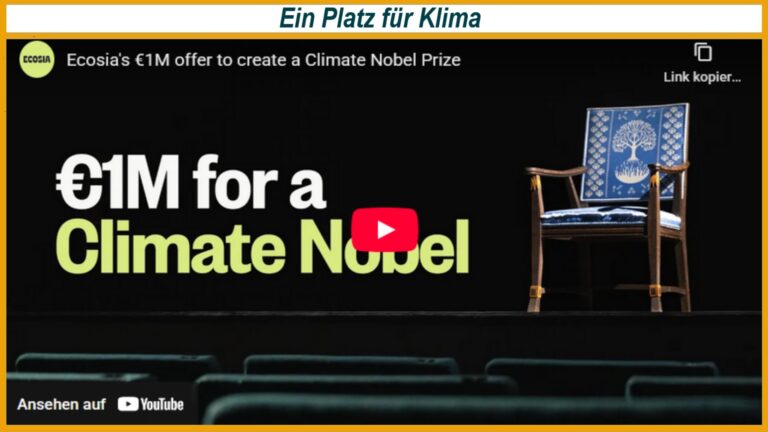 Blauer Stuhl als Symbol für einen zukünftigen Klima-Nobelpreis, derzeit unbesetzt.