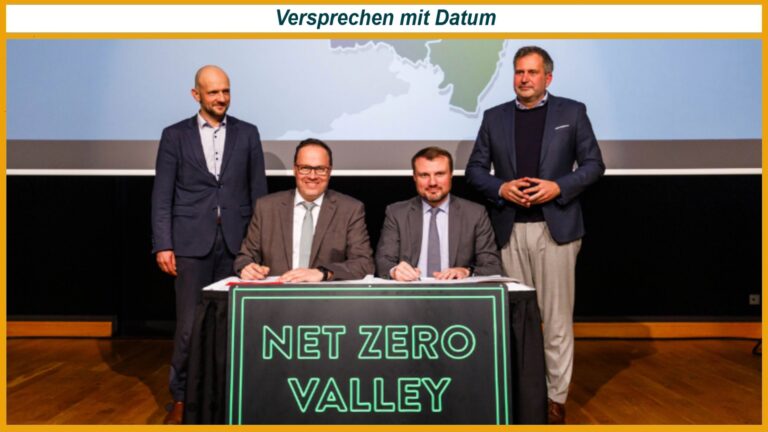 Unterzeichnung für Europas erstes Net Zero Valley als Startsignal für Energiewende, Photovoltaik und Energiespeicher in der Lausitz.