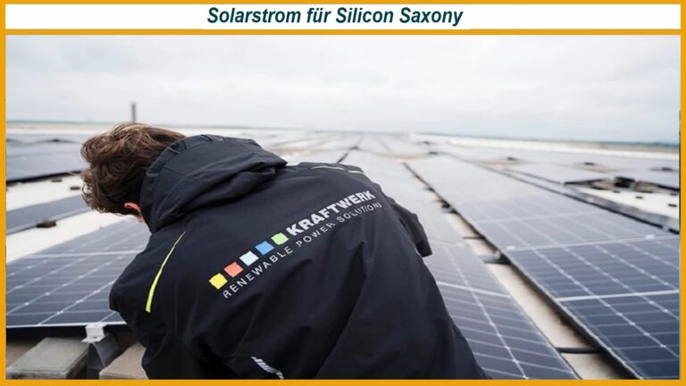 Photovoltaik-Dachanlage auf Gebäuden von GlobalFoundries in Dresden zur Versorgung der Halbleiterproduktion mit Solarstrom.