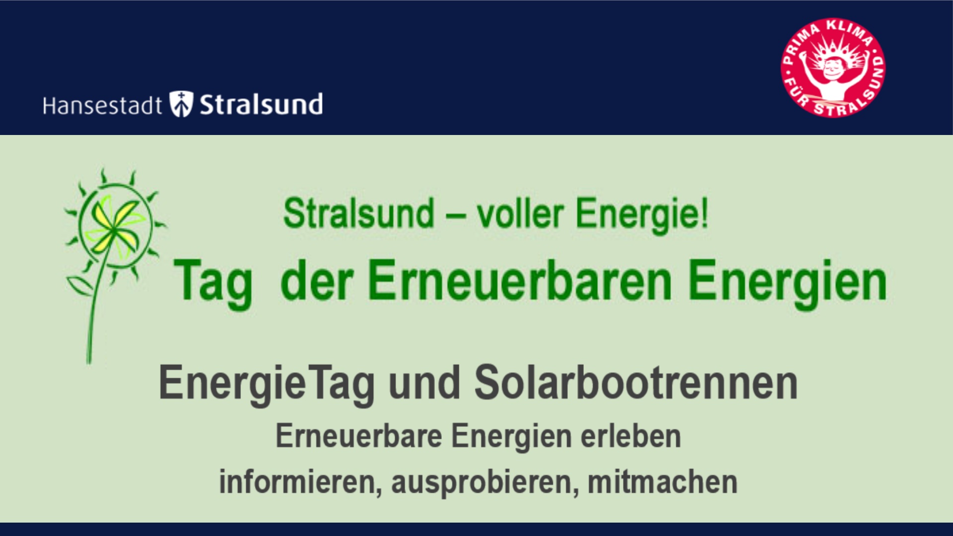 Logo Tag der erneuerbaren Energien in Stralsund zu Photovoltaik und Energiewende.