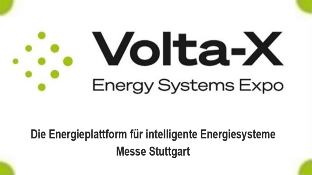 Logo der Volta-X Messe Stuttgart zu Energiewende, Energiesystemen und erneuerbaren Energien.