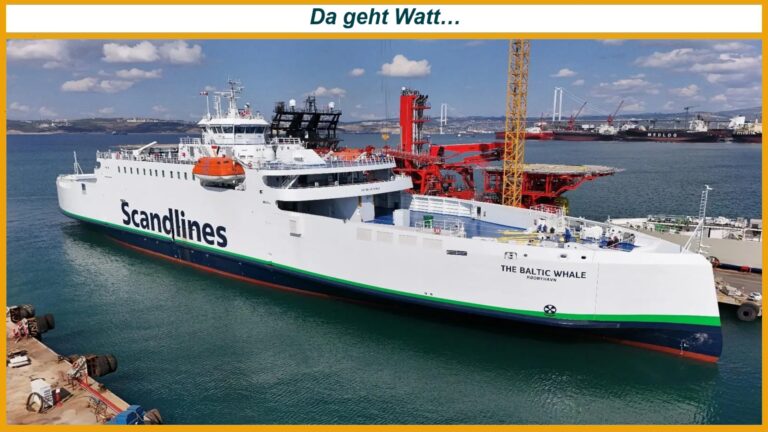 Elektrische Fähre The Baltic Whale auf See, Symbol für Energiewende und moderne Energiespeicher