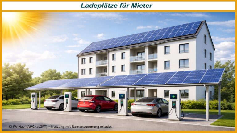 Mehrfamilienhaus mit Photovoltaik und Ladeinfrastruktur zeigt Energiewende und Nutzung von Solarenergie für Elektroautos