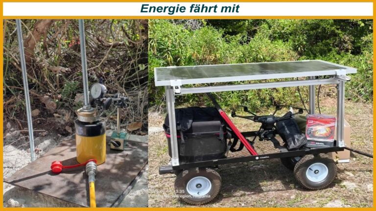 Bohrstelle in Tansania mit mobilem Handwagen mit Photovoltaik zur Energieversorgung vor Ort