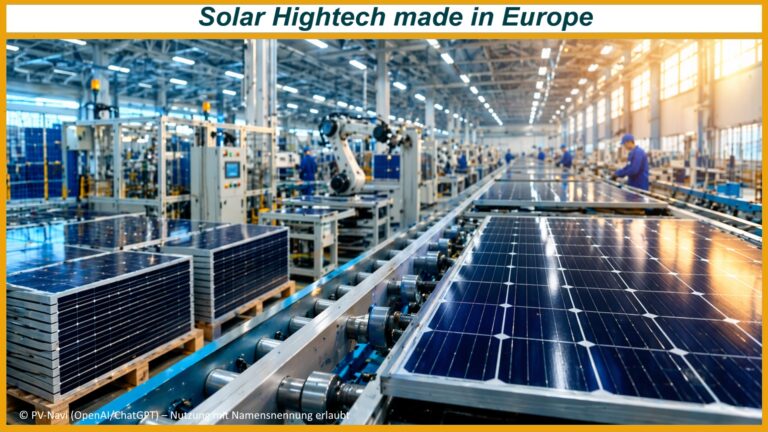 Moderne Produktionshalle für Photovoltaikmodule in Europa mit automatisierter Fertigung und Solarpanel Montage
