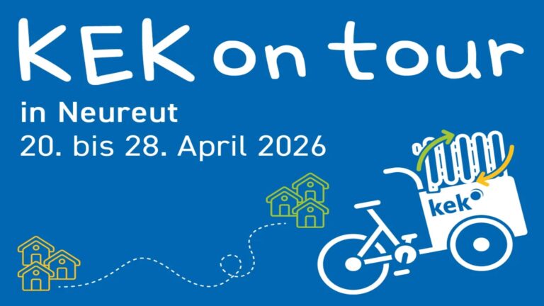 Logo zur KEK on Tour in Neureut mit Termin und grafischen Elementen zur Energiewende
