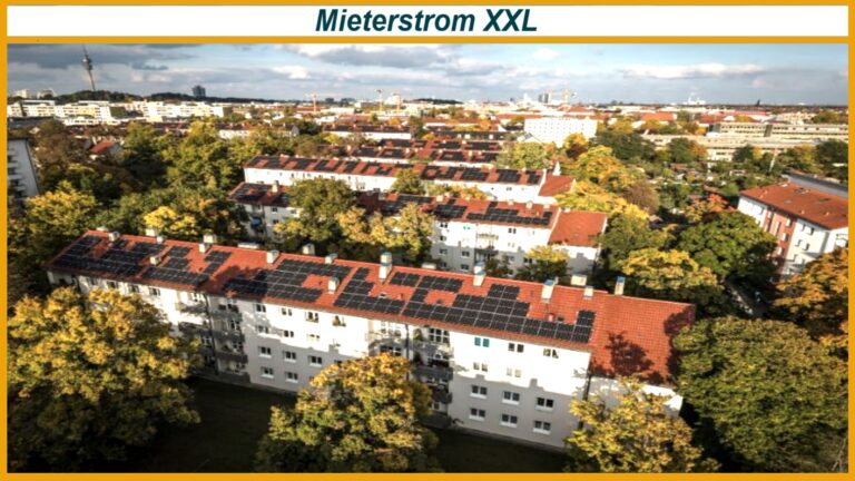 Luftaufnahme der Wohnanlage Max II in München Neuhausen mit Photovoltaik für Mieterstromversorgung